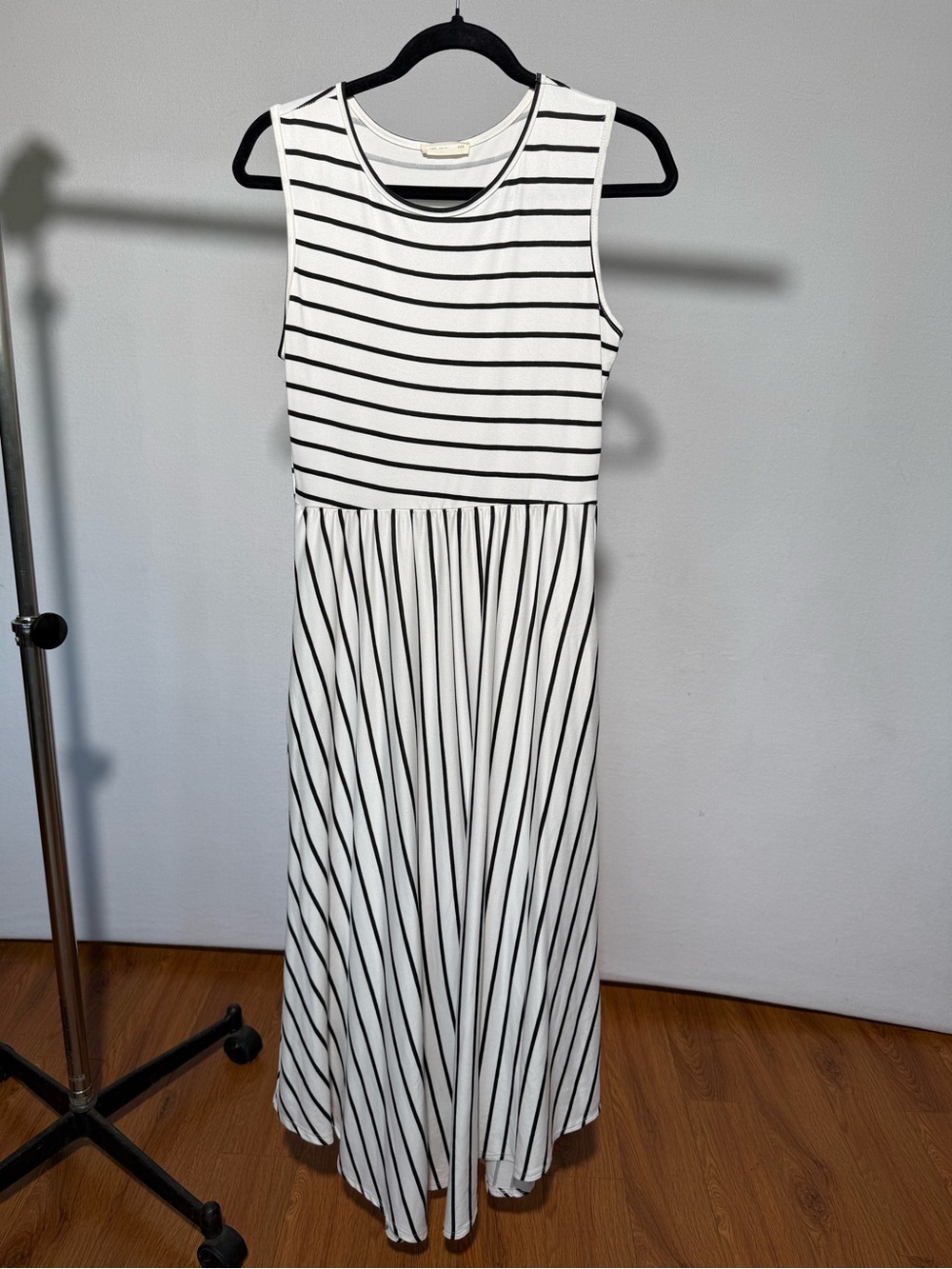 Sleeveless Black & White Striped Maxi Dress